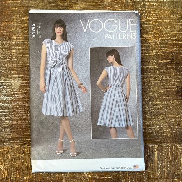 Vogue Sewing Pattern V1795 Fitted Dress Waist Tie Summer Wrap Easy 14-22 UNCUT - Picture 1 of 3